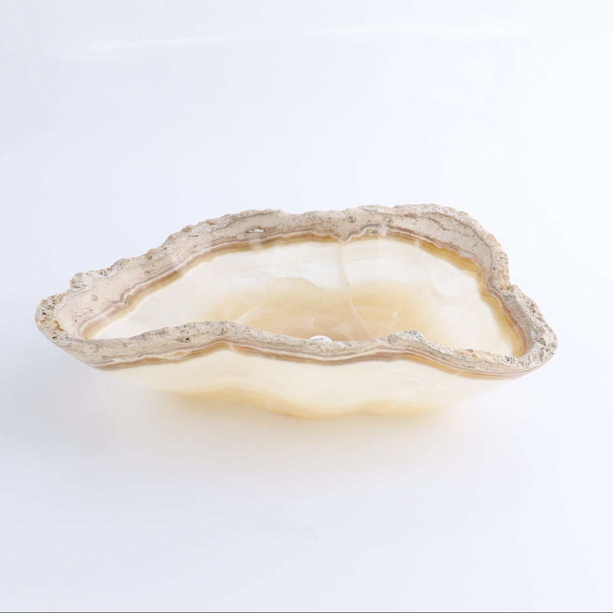 One Wide Bowl Mexican Onyx/Calcite White with Tan Stone Edge