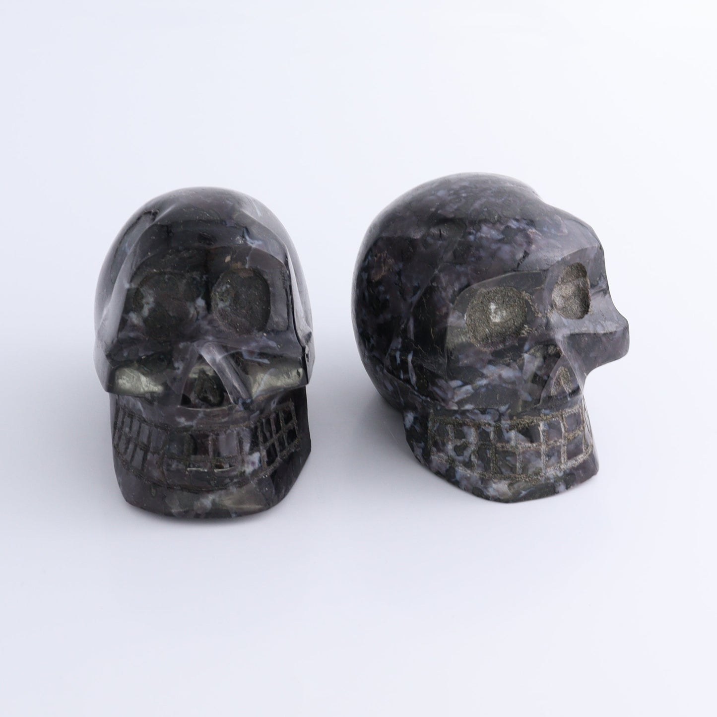 Indigo Gabbro Skulls Set of 2 - Expert Wholesale and Supplier of Wholesale Crystals & Bulk Gemstones, ["Indigo Gabbro","Madagascar","Skulls"]