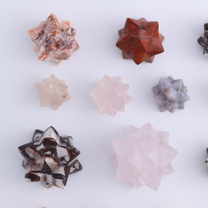 Mixed Stones Stars Cut Base Set of 18 - Expert Wholesale and Supplier of Wholesale Crystals & Bulk Gemstones, ["Cut Base","jasper","Quartz","Rose Quartz","stars"]