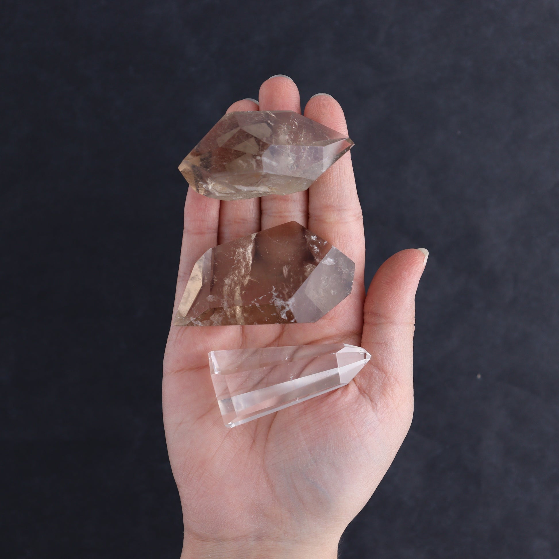 Quartz Mixed Set of 15 - Expert Wholesale and Supplier of Wholesale Crystals & Bulk Gemstones, ["Brazil","Clear Quartz","Quartz","Smoky Quartz"]