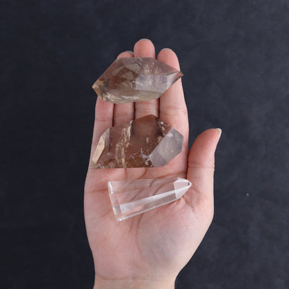 Quartz Mixed Set of 15 - Expert Wholesale and Supplier of Wholesale Crystals & Bulk Gemstones, ["Brazil","Clear Quartz","Quartz","Smoky Quartz"]