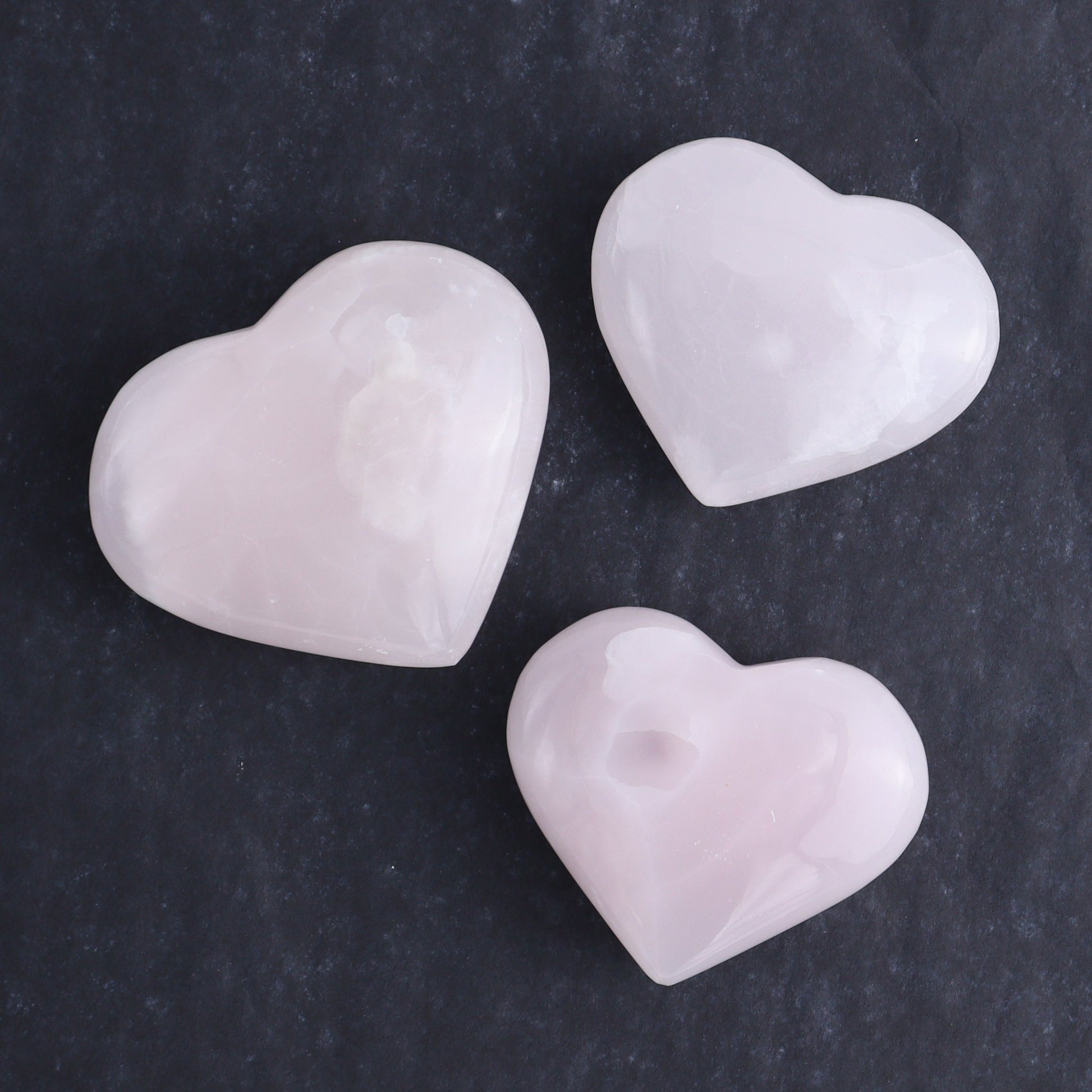 Pink Mangano Calcite Hearts Set of 6 - Expert Wholesale and Supplier of Wholesale Crystals & Bulk Gemstones, ["Calcite","Hearts","Madagascar","Pink Calcite"]