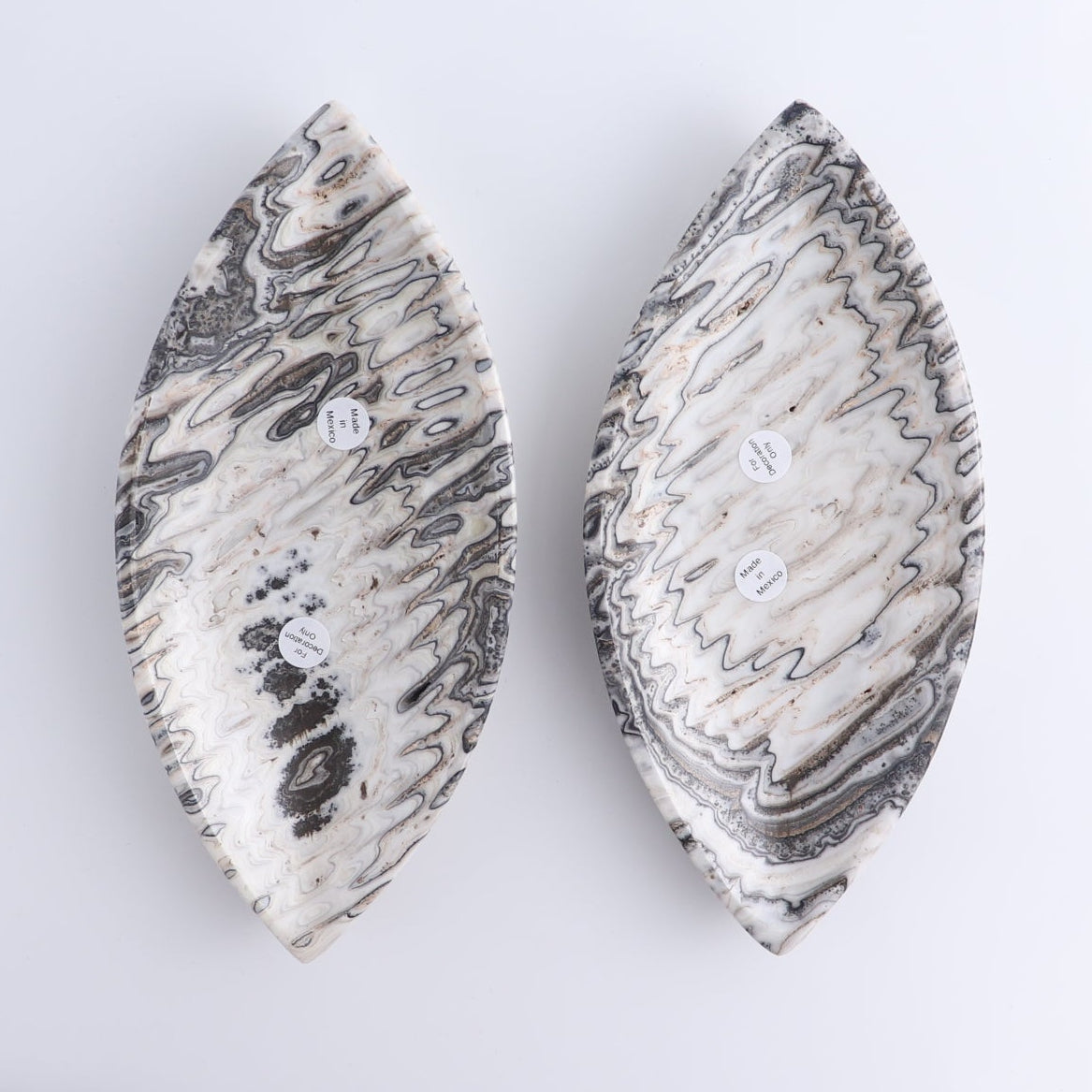 One Large Mexican Onyx/Calcite Black & White Zebra Leaf Dish