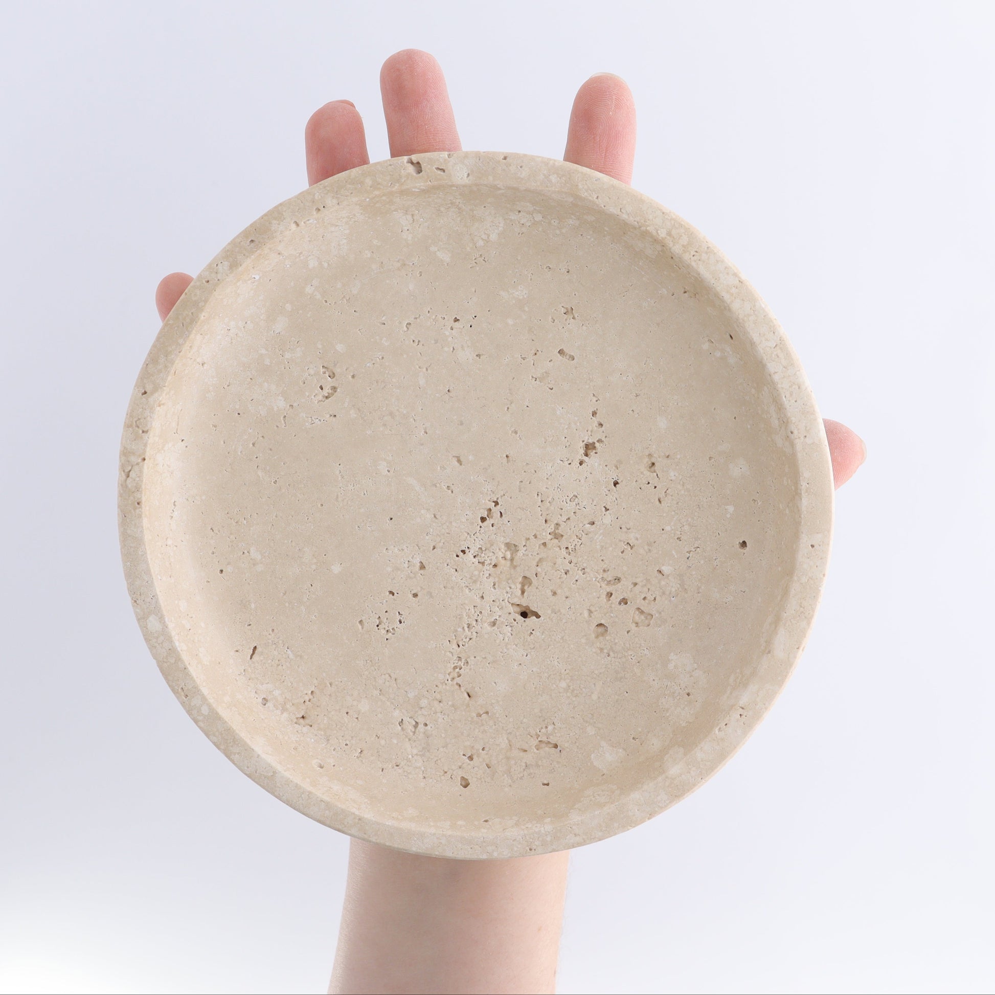 One Travertine Round Dish Small - Expert Wholesale and Supplier of Wholesale Crystals & Bulk Gemstones, ["Catalog Onyx","Decorative Dish","Mexico","Travertine"]