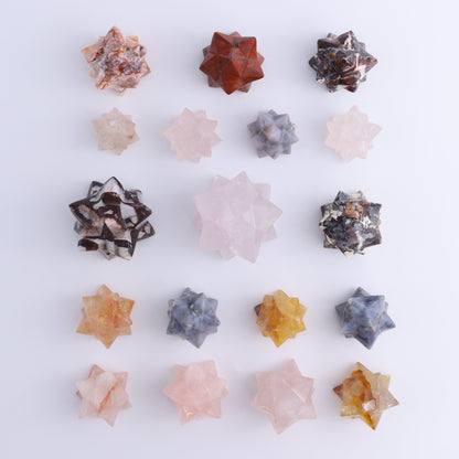 Mixed Stones Stars Cut Base Set of 18 - Expert Wholesale and Supplier of Wholesale Crystals & Bulk Gemstones, ["Cut Base","jasper","Quartz","Rose Quartz","stars"]