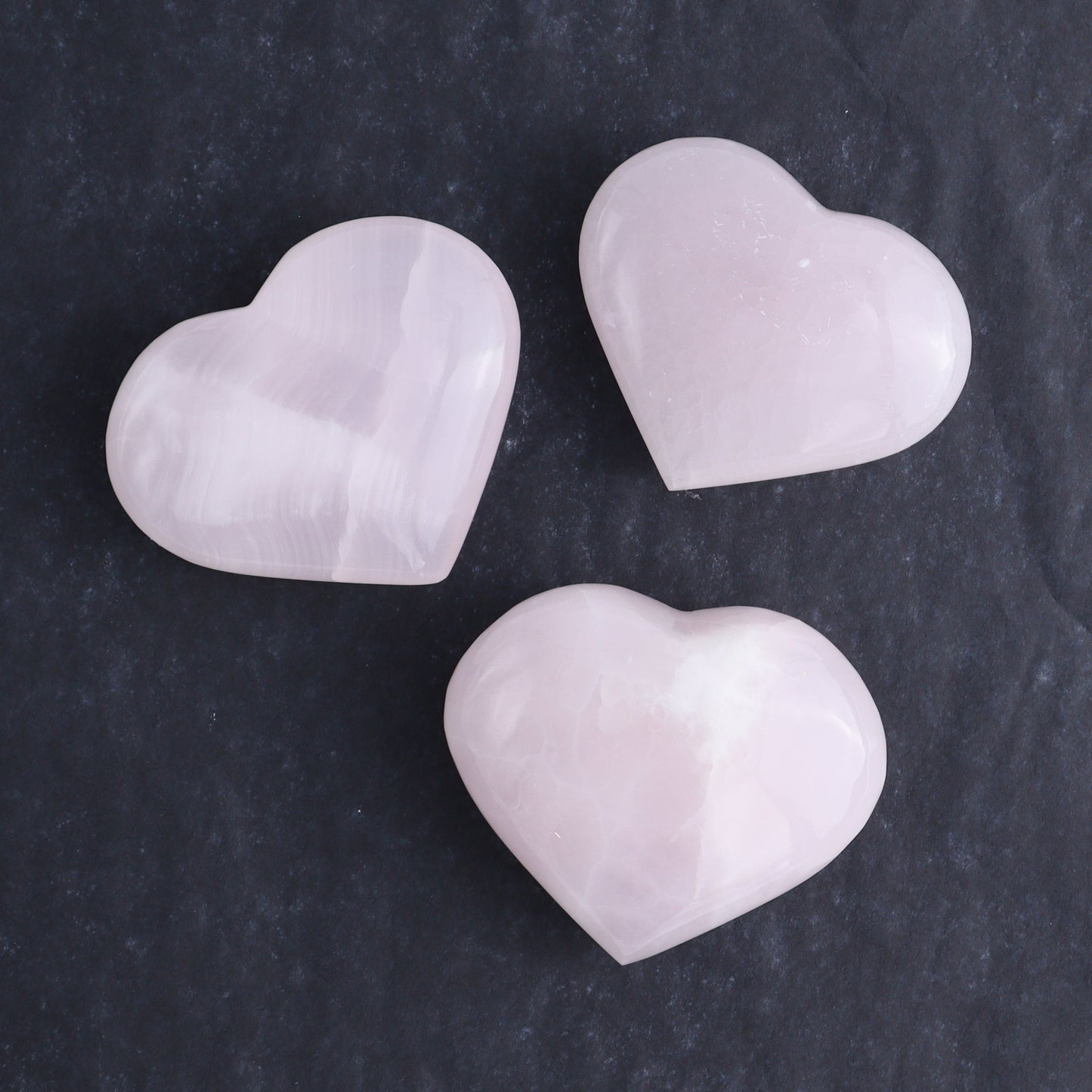 Pink Mangano Calcite Hearts Set of 6 - Expert Wholesale and Supplier of Wholesale Crystals & Bulk Gemstones, ["Calcite","Hearts","Madagascar","Pink Calcite"]