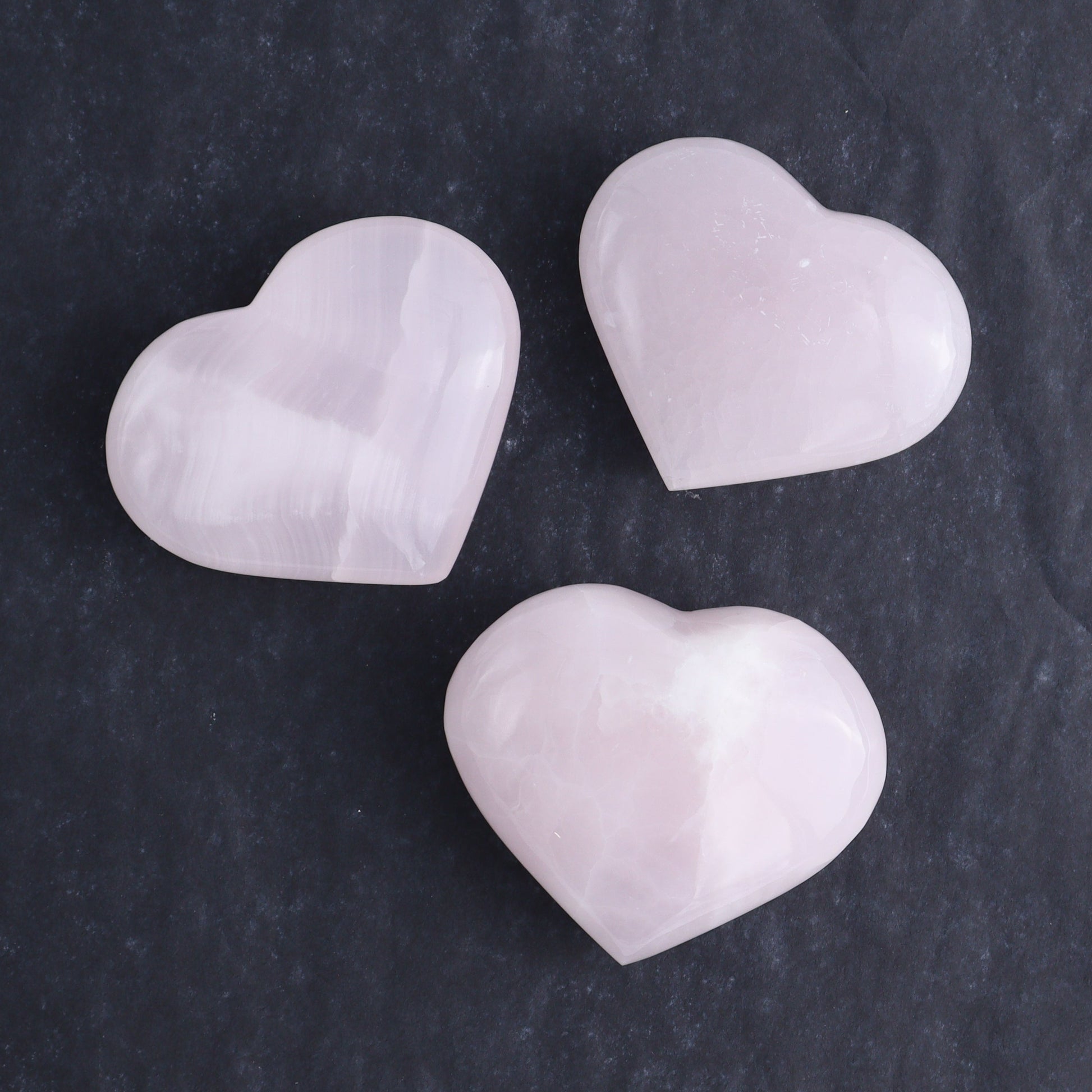 Pink Mangano Calcite Hearts Set of 6 - Expert Wholesale and Supplier of Wholesale Crystals & Bulk Gemstones, ["Calcite","Hearts","Madagascar","Pink Calcite"]