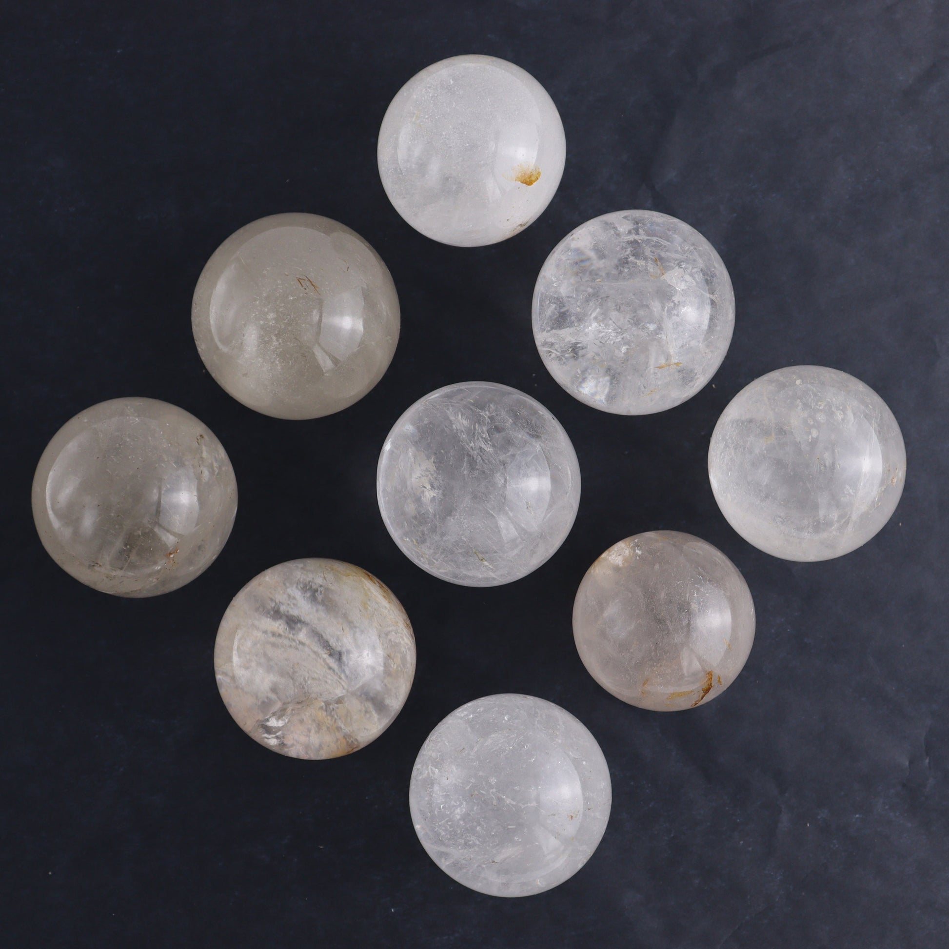 Clear Quartz Spheres Set of 9 - Expert Wholesale and Supplier of Wholesale Crystals & Bulk Gemstones, ["Clear Quartz","Quartz","Spheres"]