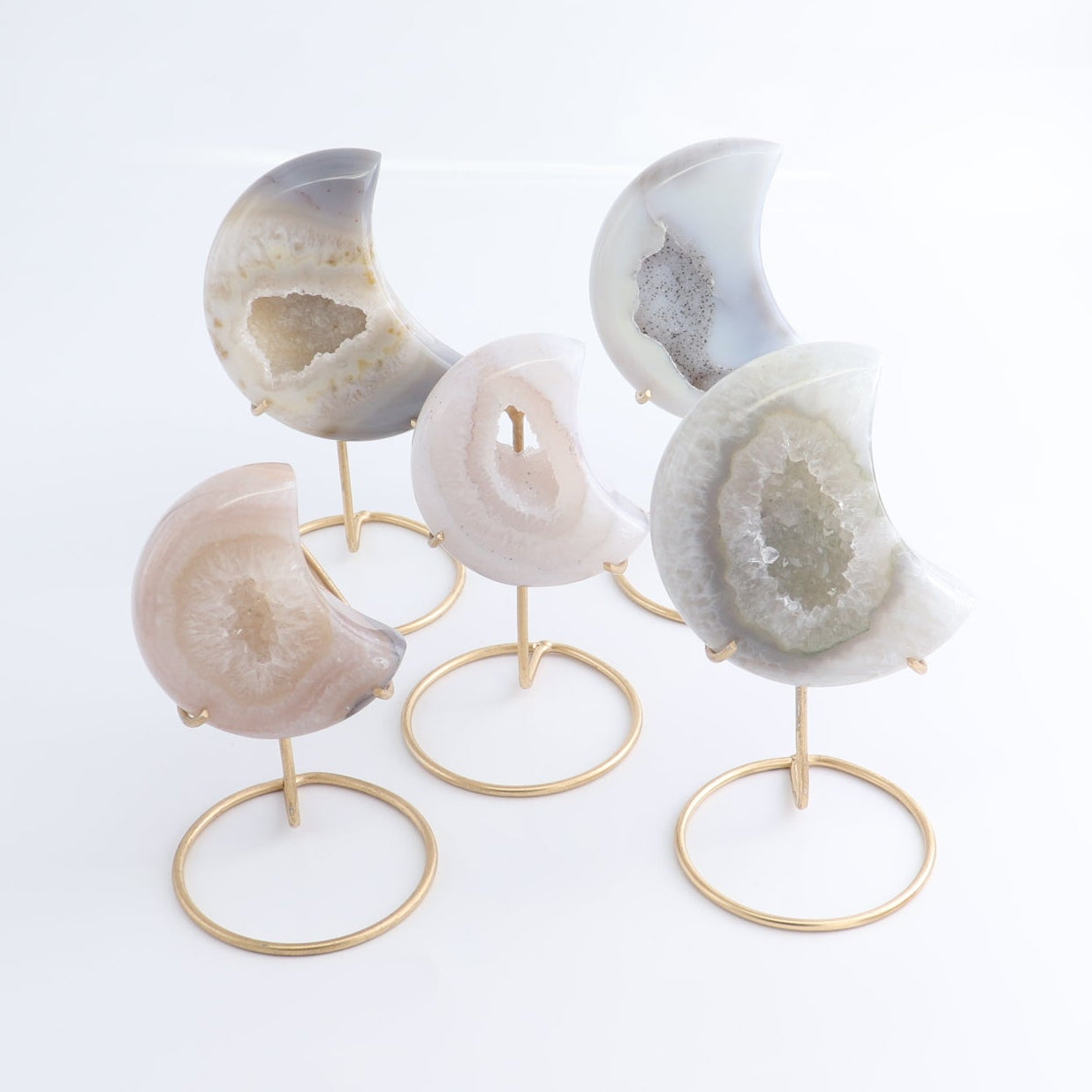 Agate Moons with Stand Set of 5 - Expert Wholesale and Supplier of Wholesale Crystals & Bulk Gemstones, ["Agate","Brazil","moons"]