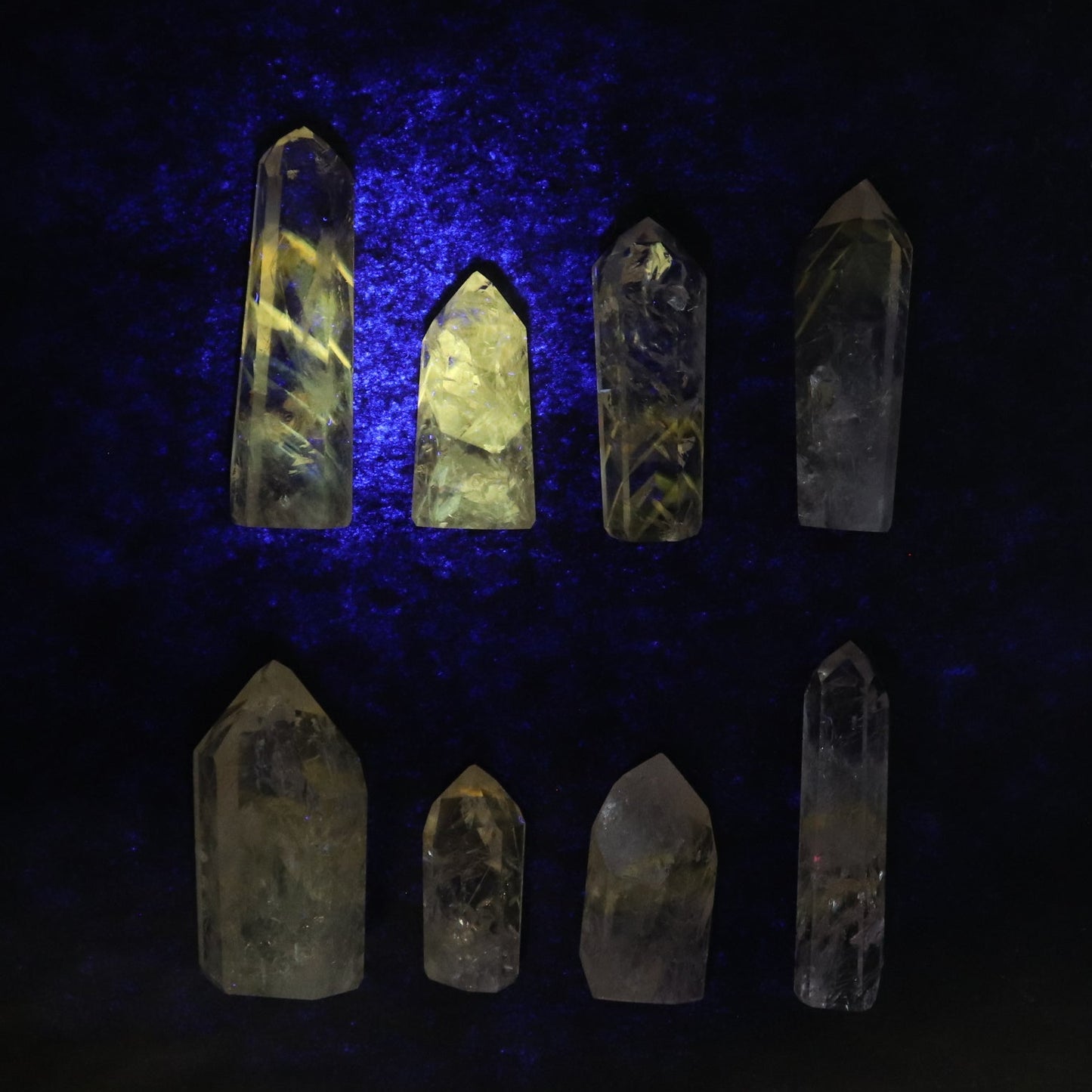 Powellite Amethyst UV Reactive Towers Set of 20 - Expert Wholesale and Supplier of Wholesale Crystals & Bulk Gemstones, ["Amethyst","Powellite"]