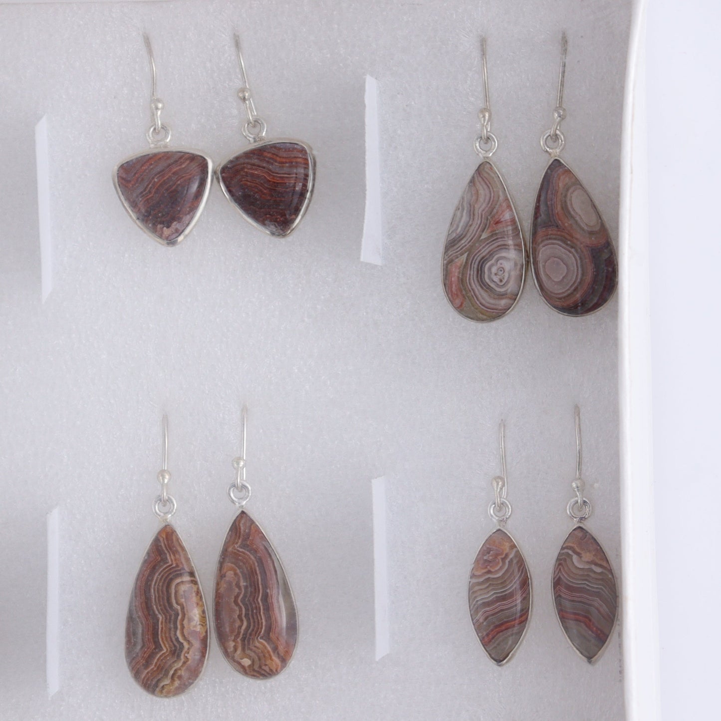 Crazy Lace Agate Earrings Pairs of 9 - Expert Wholesale and Supplier of Wholesale Crystals & Bulk Gemstones, ["close_50","Crazy Lace Agate","earrings","India","sterling silver"]