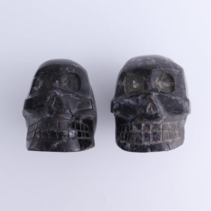 Indigo Gabbro Skulls Set of 2 - Expert Wholesale and Supplier of Wholesale Crystals & Bulk Gemstones, ["Indigo Gabbro","Madagascar","Skulls"]