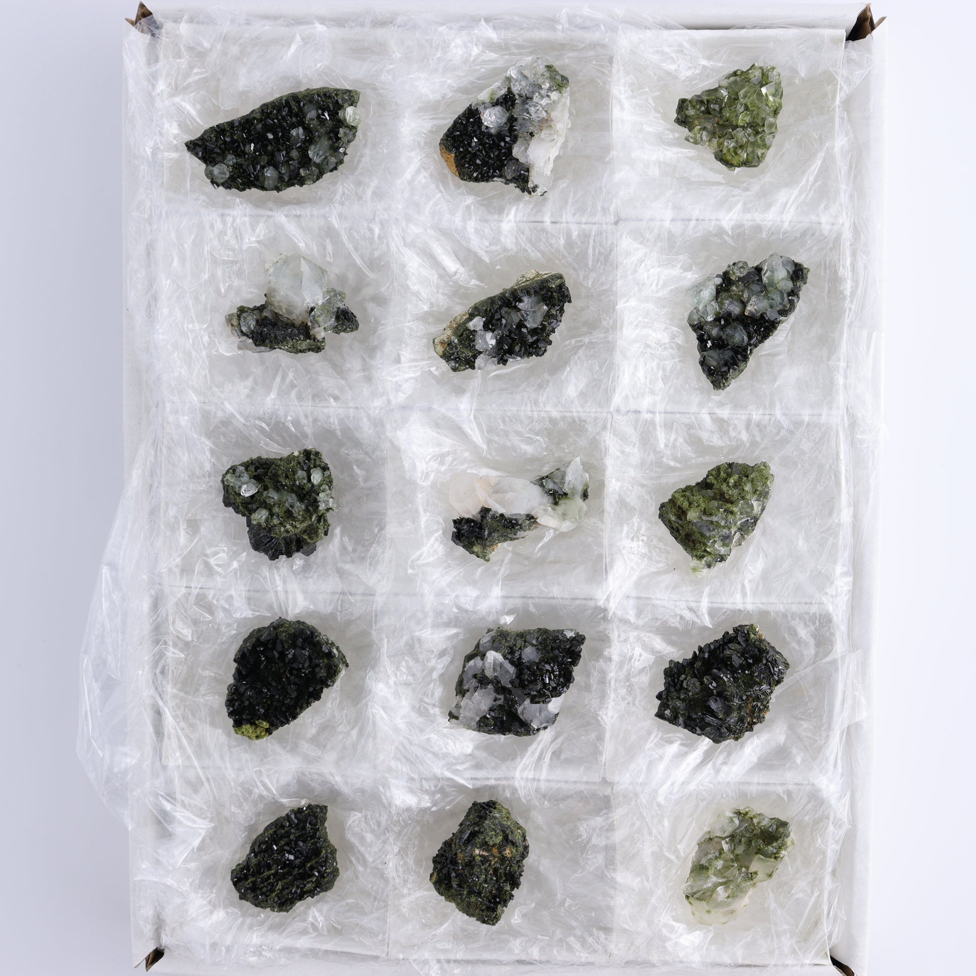 Epidote Set of 15 - Expert Wholesale and Supplier of Wholesale Crystals & Bulk Gemstones, ["epidote","flat","Flats"]