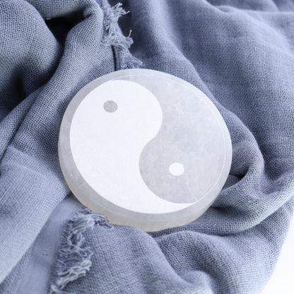 One Selenite (Satin Spar) Yin Yang Round Plate - Expert Wholesale and Supplier of Wholesale Crystals & Bulk Gemstones, ["Morocco","Round Dish","Selenite","Yin Yang"]