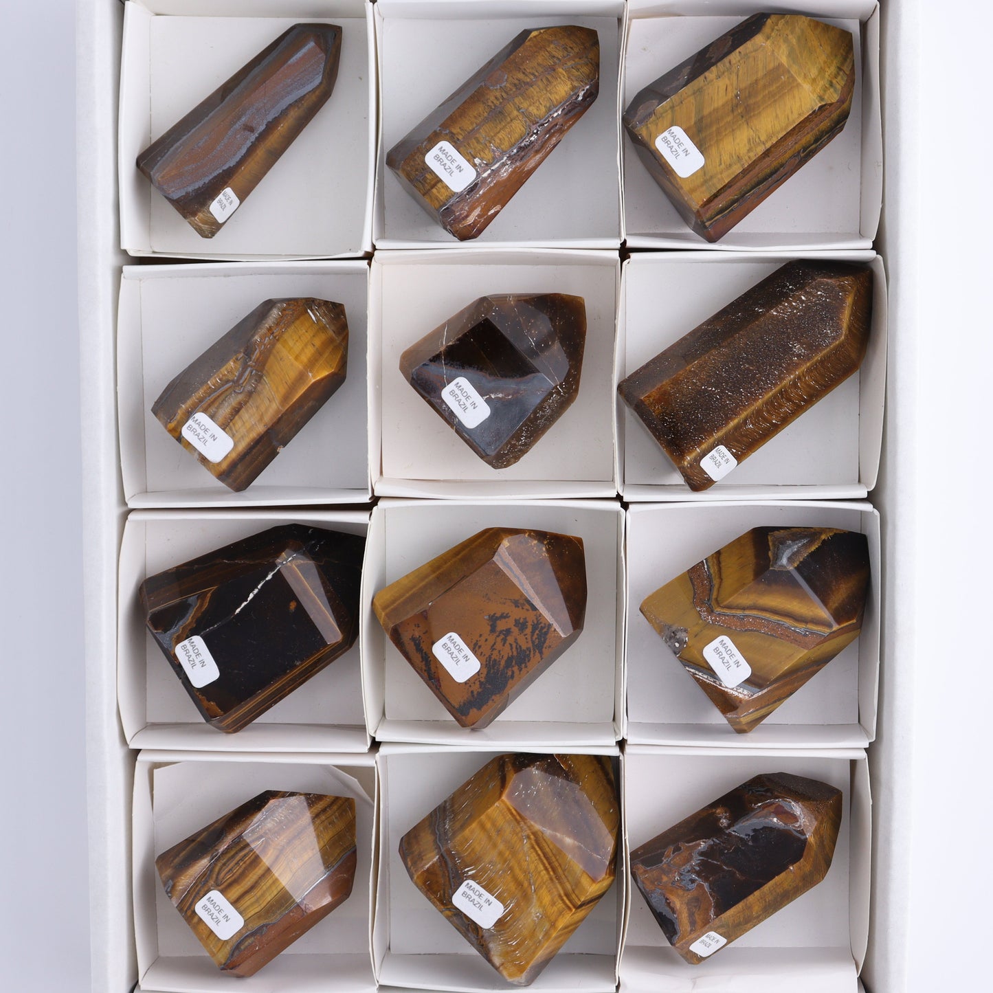 Tiger Eye Towers Set of 12 - Expert Wholesale and Supplier of Wholesale Crystals & Bulk Gemstones, ["Brazil","close_70","Tiger Eye","Towers"]
