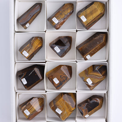 Tiger Eye Towers Set of 12 - Expert Wholesale and Supplier of Wholesale Crystals & Bulk Gemstones, ["Brazil","close_70","Tiger Eye","Towers"]