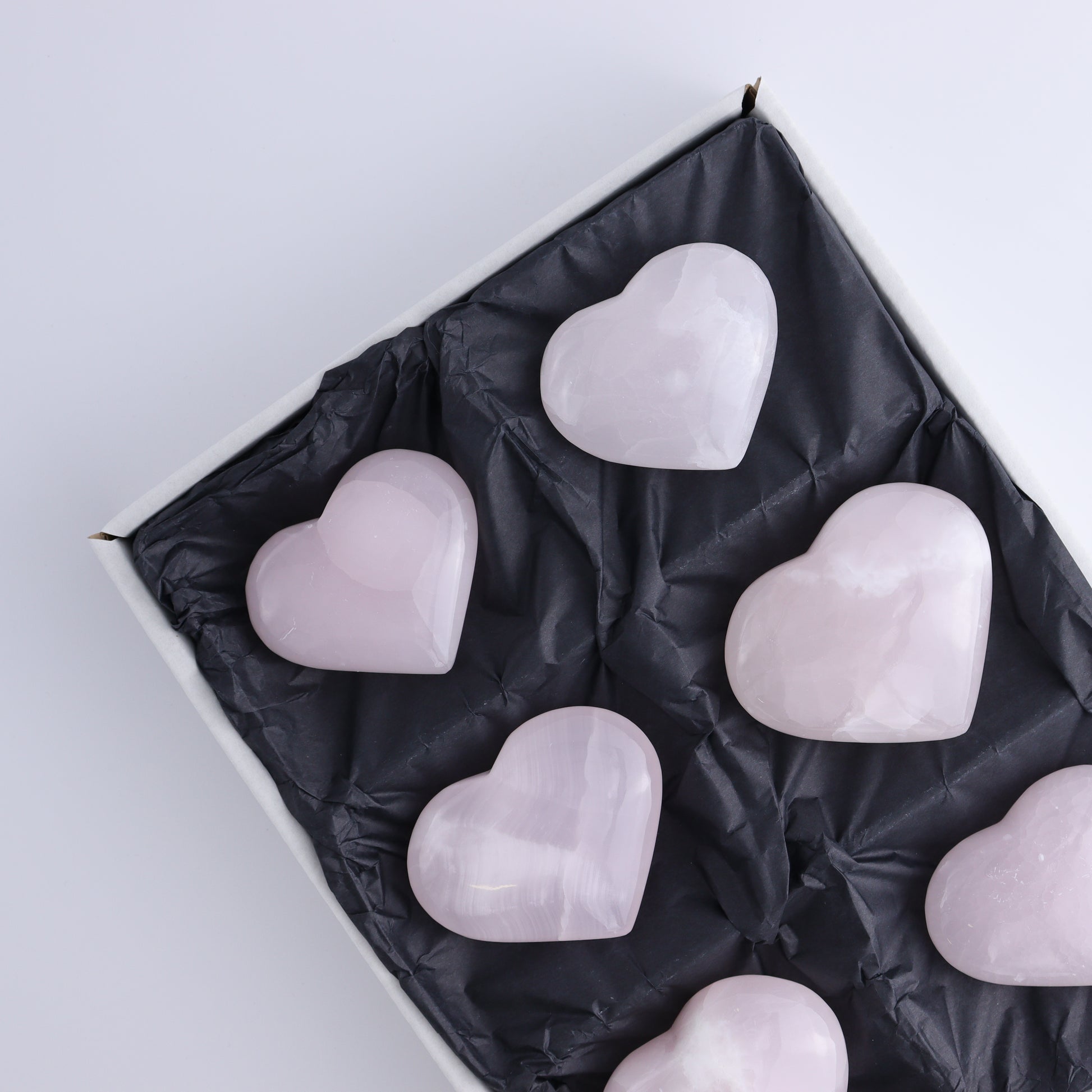 Pink Mangano Calcite Hearts Set of 6 - Expert Wholesale and Supplier of Wholesale Crystals & Bulk Gemstones, ["Calcite","Hearts","Madagascar","Pink Calcite"]