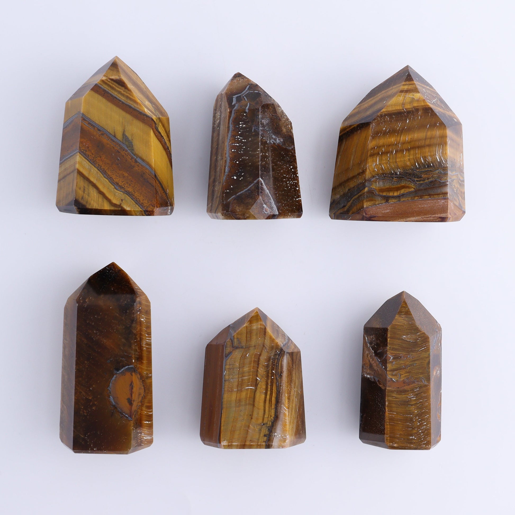 Tiger Eye Towers Set of 12 - Expert Wholesale and Supplier of Wholesale Crystals & Bulk Gemstones, ["Brazil","close_70","Tiger Eye","Towers"]
