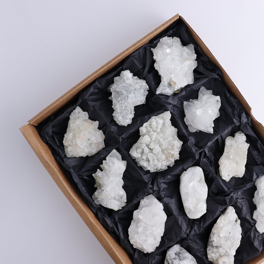 Apophyllite Clusters Flat of 12 - Expert Wholesale and Supplier of Wholesale Crystals & Bulk Gemstones, ["Apophyllite","Clusters","Flats"]