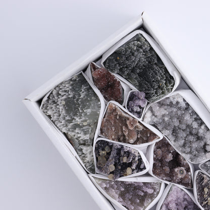 Uruguay Amethyst Clusters with Formations Flat of 13 - Expert Wholesale and Supplier of Wholesale Crystals & Bulk Gemstones, ["Amethyst","Calcite","Clusters","Formations","Uruguay"]