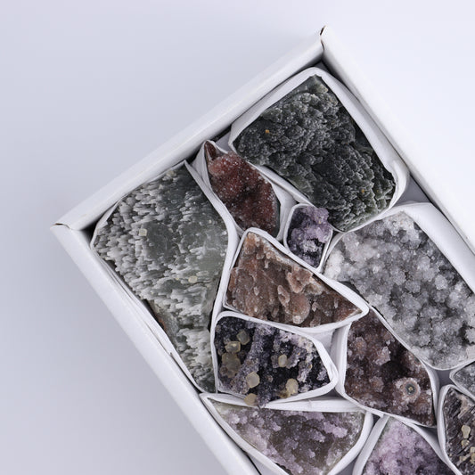 Uruguay Amethyst Clusters with Formations Flat of 13 - Expert Wholesale and Supplier of Wholesale Crystals & Bulk Gemstones, ["Amethyst","Calcite","Clusters","Formations","Uruguay"]