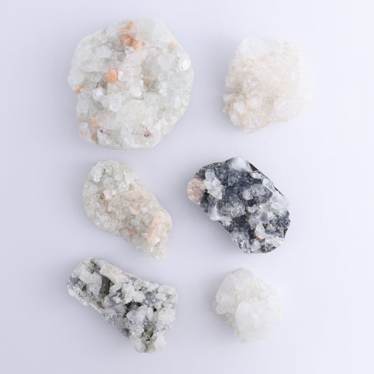 Apophyllite Clusters Set of 6 - Expert Wholesale and Supplier of Wholesale Crystals & Bulk Gemstones, ["Apophyllite","Clusters","Flats"]