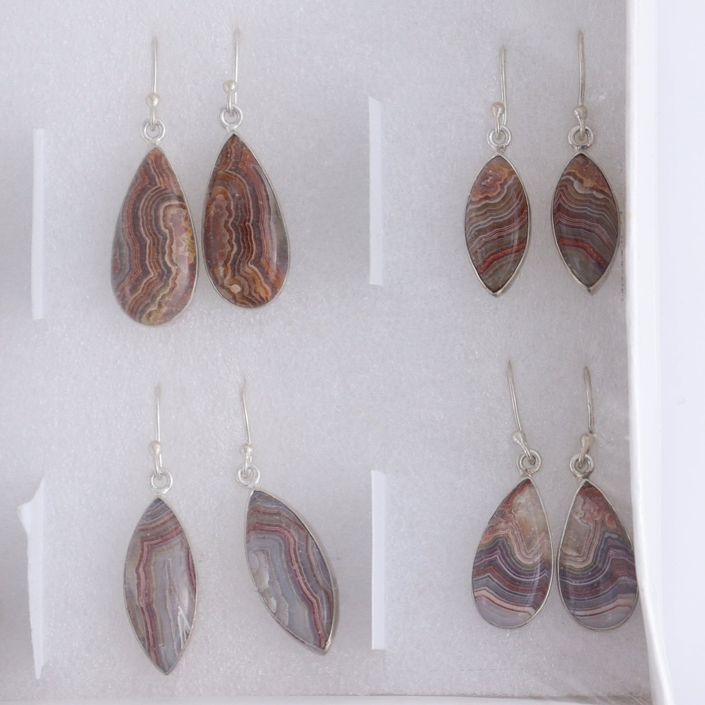 Crazy Lace Agate Earrings Pairs of 9 - Expert Wholesale and Supplier of Wholesale Crystals & Bulk Gemstones, ["close_50","Crazy Lace Agate","earrings","India","sterling silver"]