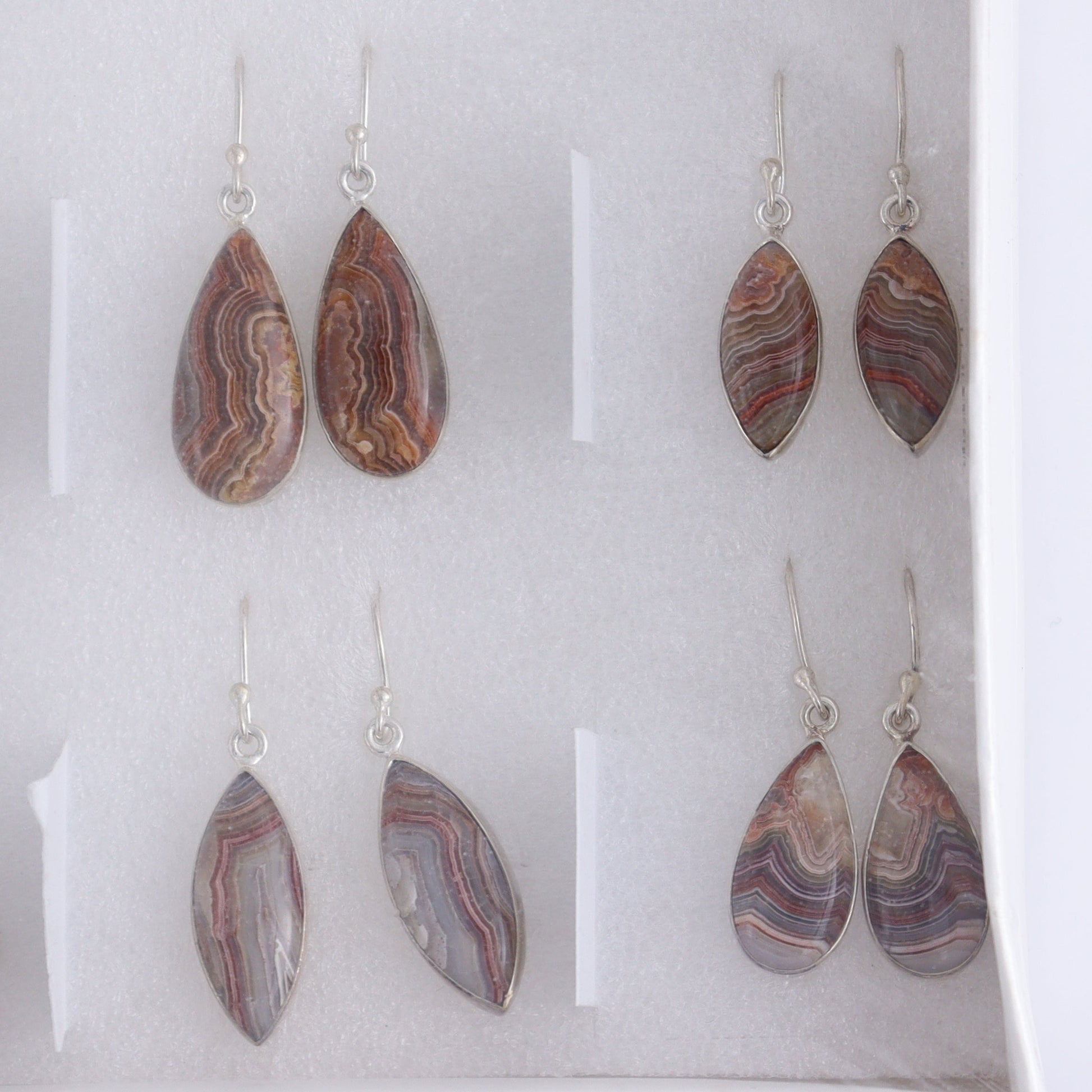 Crazy Lace Agate Earrings Pairs of 9 - Expert Wholesale and Supplier of Wholesale Crystals & Bulk Gemstones, ["close_50","Crazy Lace Agate","earrings","India","sterling silver"]