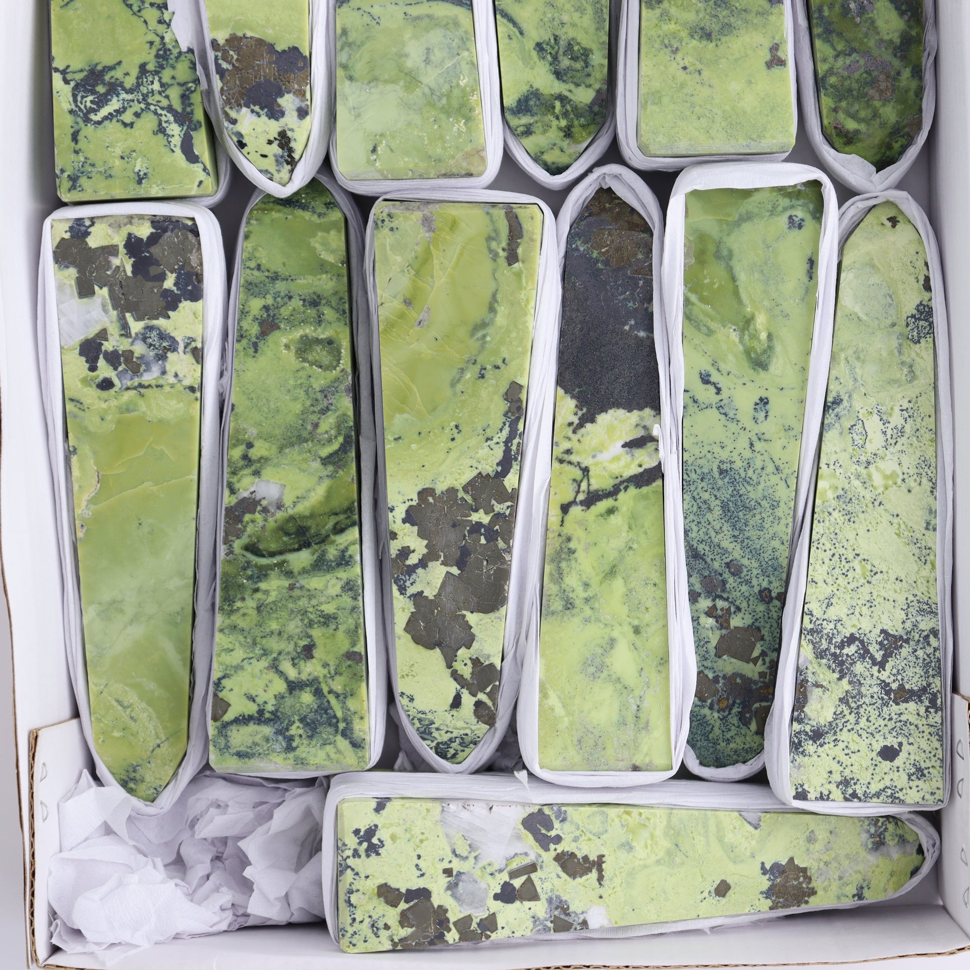 Serpentine Obelisk Set of 13 - Expert Wholesale and Supplier of Wholesale Crystals & Bulk Gemstones, ["Obelisk","Peru","serpentine"]