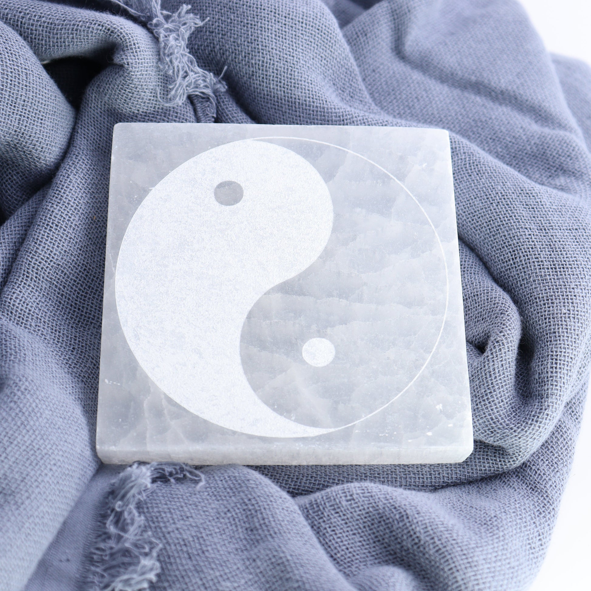 One Selenite (Satin Spar) Yin Yang Square Plate - Expert Wholesale and Supplier of Wholesale Crystals & Bulk Gemstones, ["close_30","Morocco","Selenite","Square","Yin Yang"]