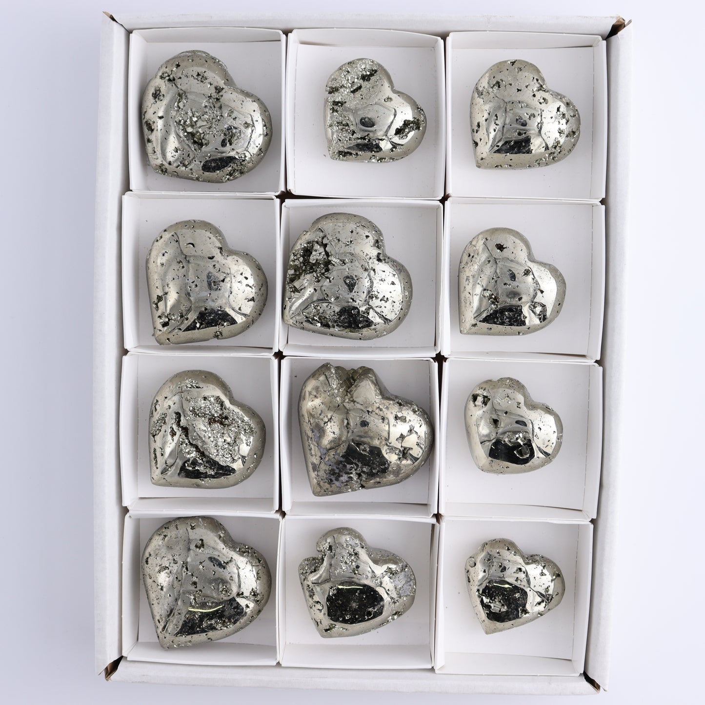 Pyrite Hearts Set of 12 - Expert Wholesale and Supplier of Wholesale Crystals & Bulk Gemstones, ["Hearts","Peru","Pyrite"]