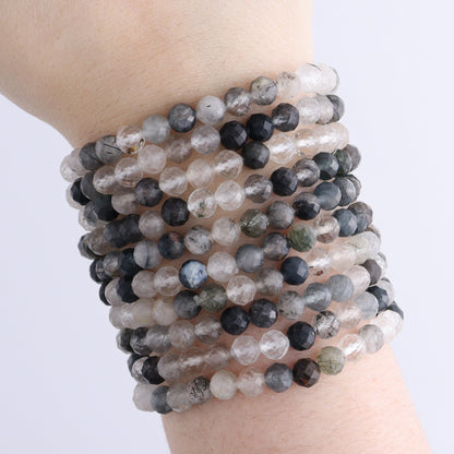 One Tourmaline in Quartz Faceted Bracelet - Expert Wholesale and Supplier of Wholesale Crystals & Bulk Gemstones, ["Bracelet","bracelets","Quartz","Tourmaline"]