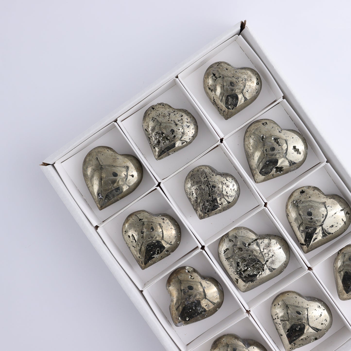 Pyrite Hearts Set of 12 - Expert Wholesale and Supplier of Wholesale Crystals & Bulk Gemstones, ["Hearts","Peru","Pyrite"]