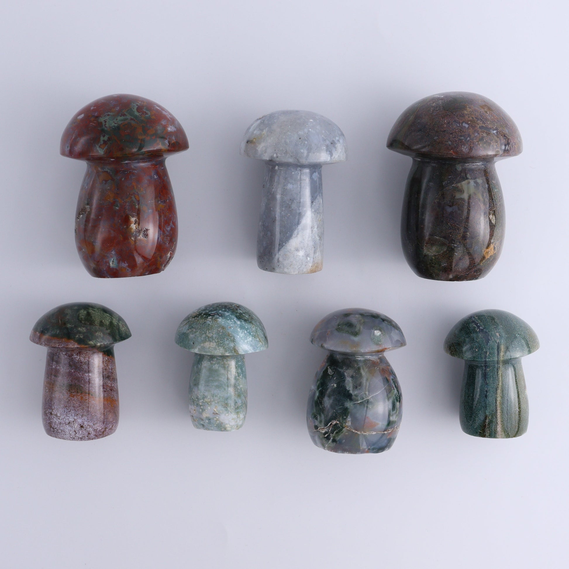 Ocean Jasper Mushrooms Set of 7 - Expert Wholesale and Supplier of Wholesale Crystals & Bulk Gemstones, ["jasper","Madagascar","Mushrooms","Ocean Jasper"]