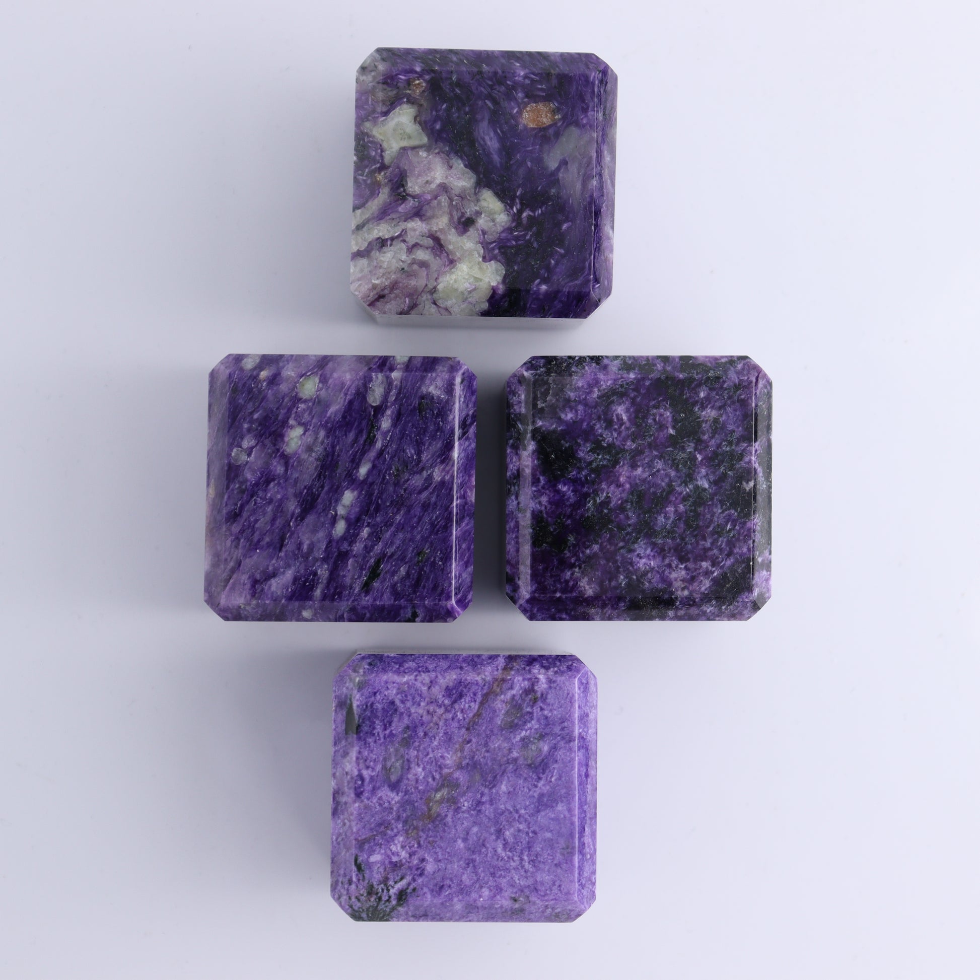 Charoite Cubes Set of 4 - Expert Wholesale and Supplier of Wholesale Crystals & Bulk Gemstones, ["Charoite","Cubes","Russia"]