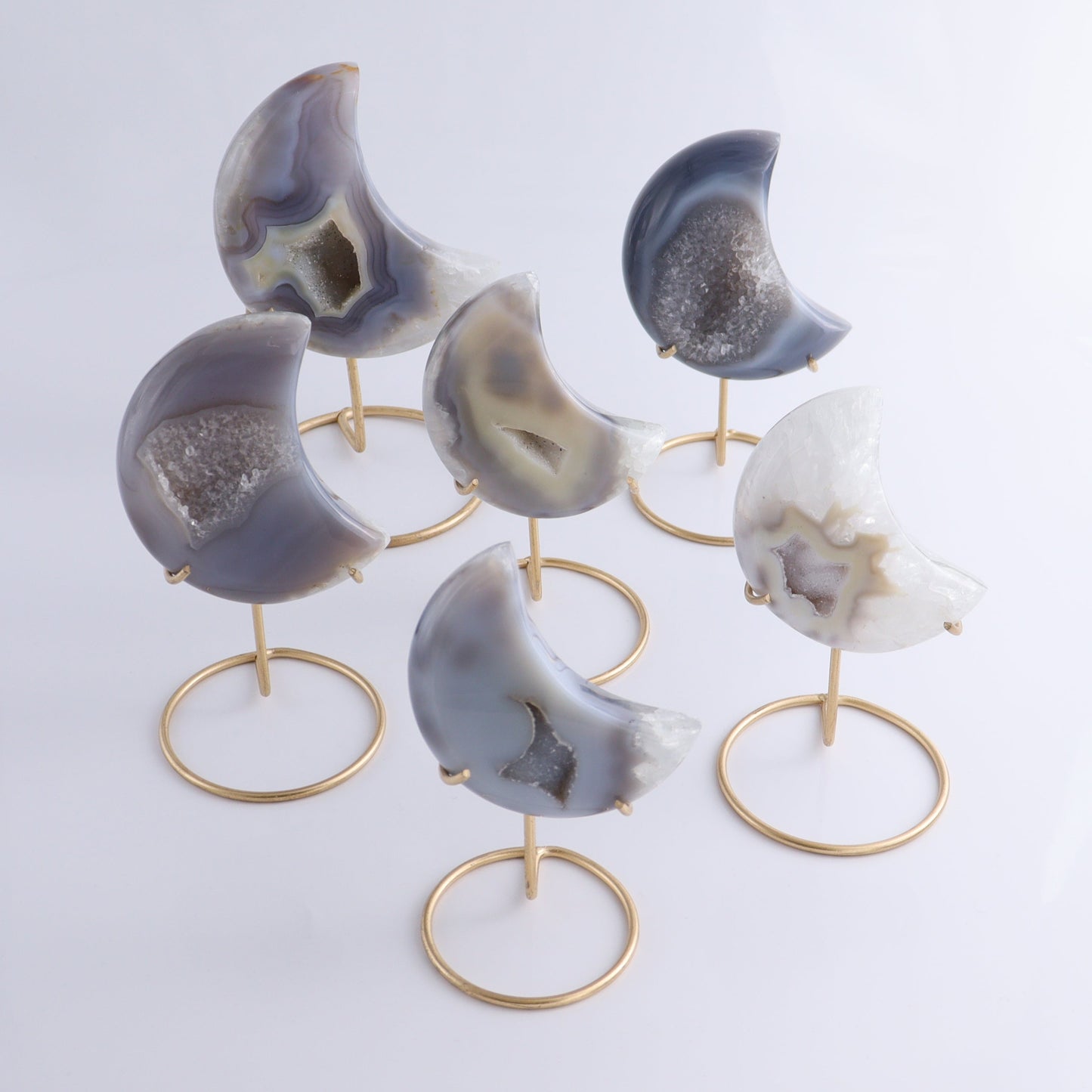 Agate Moons with Stand Set of 6 - Expert Wholesale and Supplier of Wholesale Crystals & Bulk Gemstones, ["Agate","Brazil","moons"]