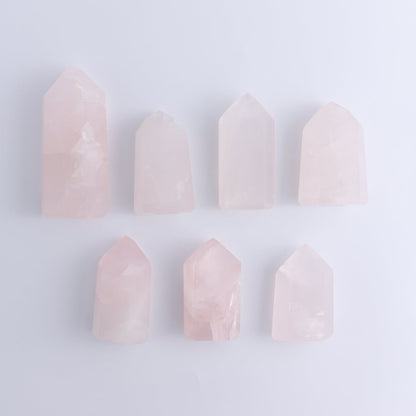 Imperfect Rose Quartz Towers Set of 7 - Expert Wholesale and Supplier of Wholesale Crystals & Bulk Gemstones, ["Brazil","Points","Quartz","Rose Quartz","Towers"]