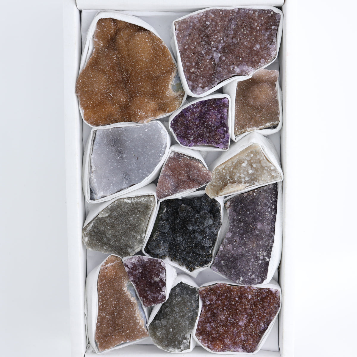 Uruguay Rainbow Amethyst Clusters Flat of 14