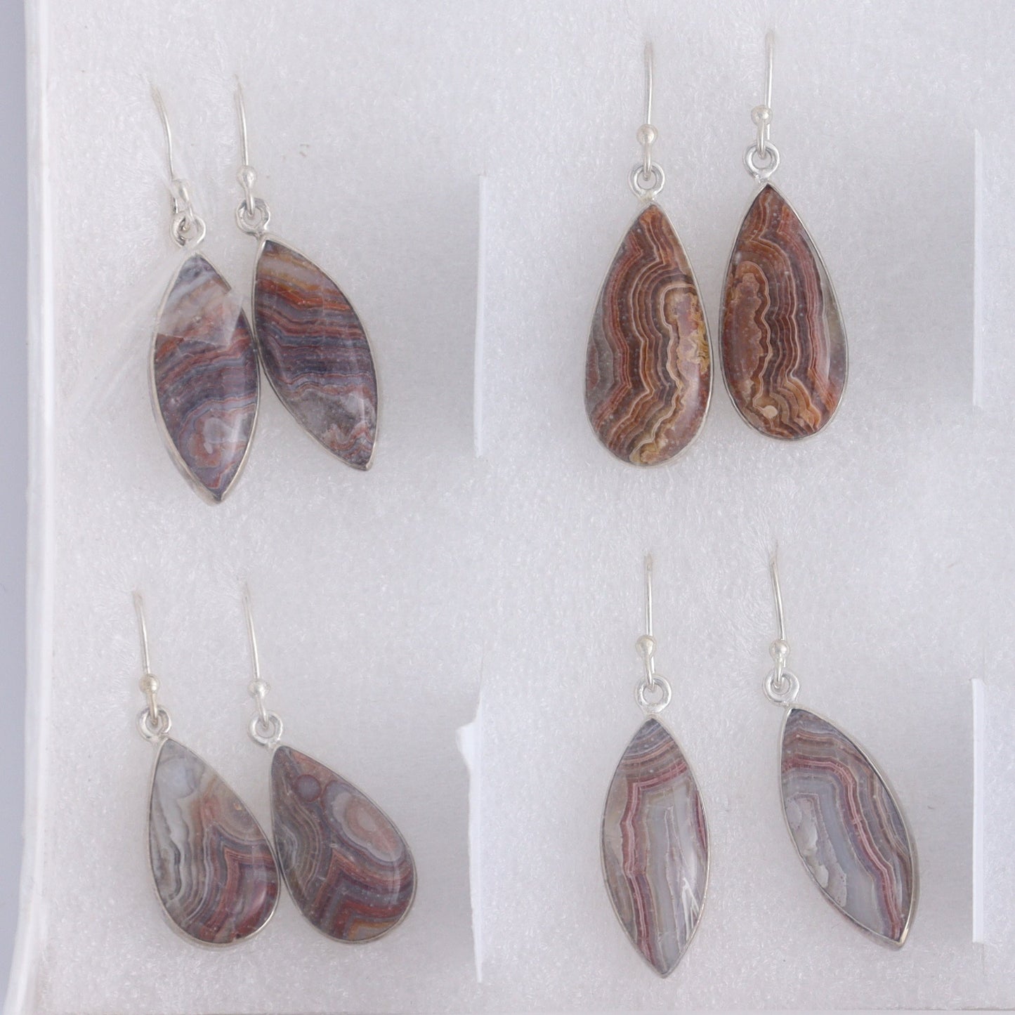 Crazy Lace Agate Earrings Pairs of 9 - Expert Wholesale and Supplier of Wholesale Crystals & Bulk Gemstones, ["close_50","Crazy Lace Agate","earrings","India","sterling silver"]