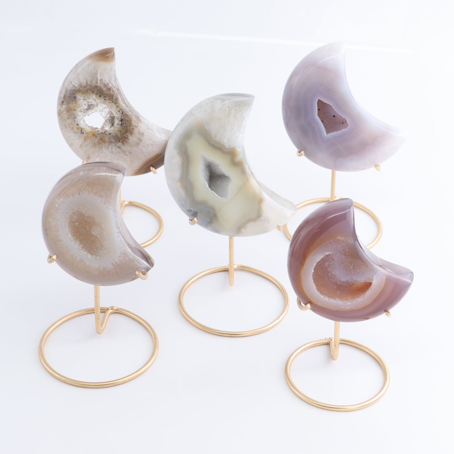 Agate Moons with Stand Set of 5 - Expert Wholesale and Supplier of Wholesale Crystals & Bulk Gemstones, ["Agate","Brazil","moons"]