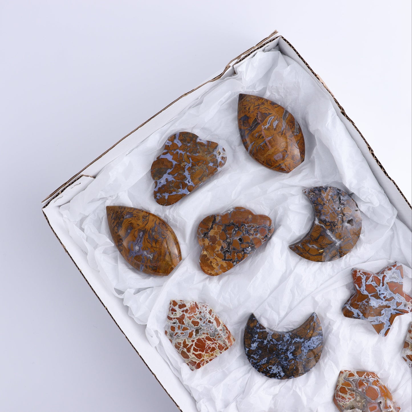 Brecciated Jasper Moons, Stars, Towers, Clouds, and Flames Set of 11
