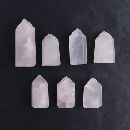 Imperfect Rose Quartz Towers Set of 7 - Expert Wholesale and Supplier of Wholesale Crystals & Bulk Gemstones, ["Brazil","Points","Quartz","Rose Quartz","Towers"]