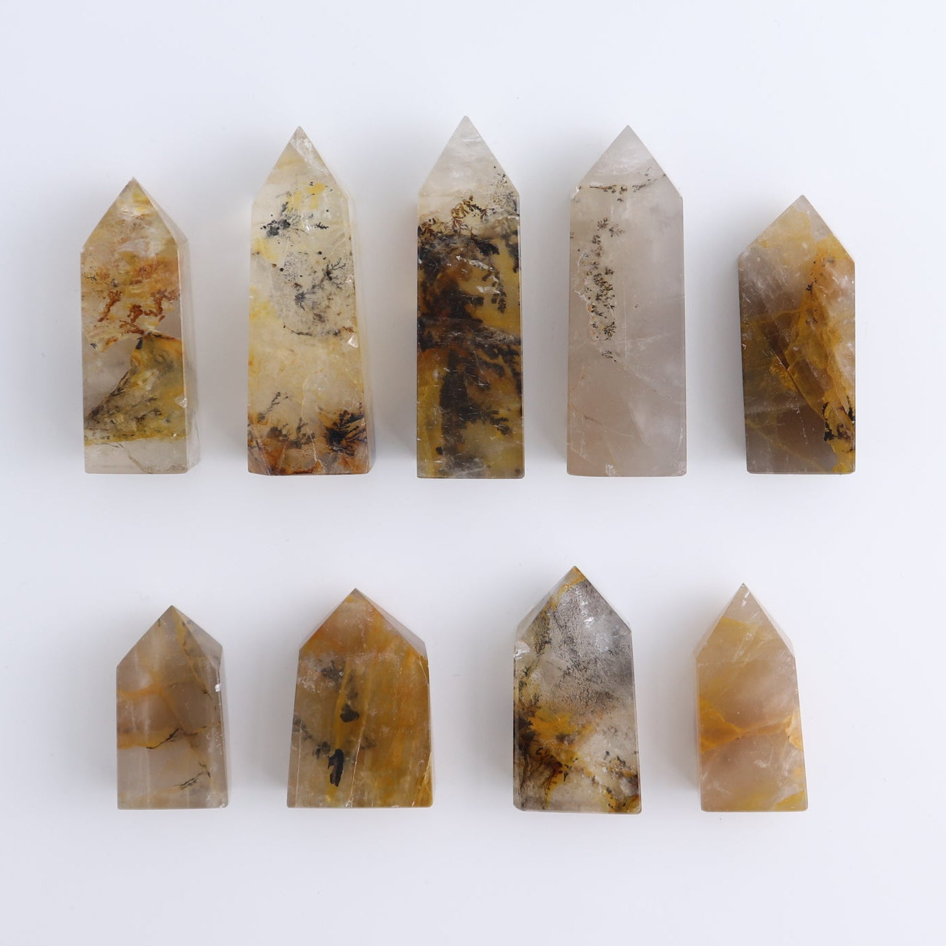 Dendritic Golden Healer Quartz Towers Set of 9