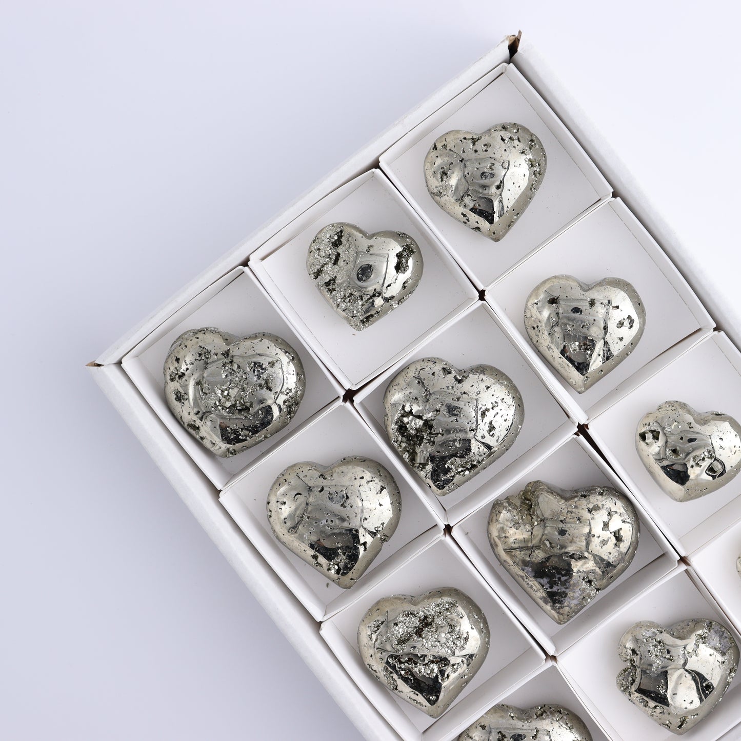 Pyrite Hearts Set of 12 - Expert Wholesale and Supplier of Wholesale Crystals & Bulk Gemstones, ["Hearts","Peru","Pyrite"]