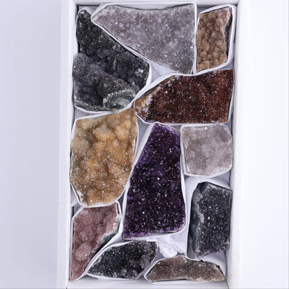 Uruguay Rainbow Amethyst Clusters Flat of 11 - Expert Wholesale and Supplier of Wholesale Crystals & Bulk Gemstones, ["Amethyst","Clusters","Rainbow Amethyst","Sugar Rainbow Amethyst","Uruguay"]