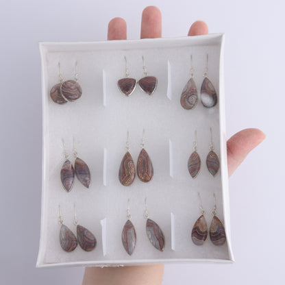 Crazy Lace Agate Earrings Pairs of 9 - Expert Wholesale and Supplier of Wholesale Crystals & Bulk Gemstones, ["close_50","Crazy Lace Agate","earrings","India","sterling silver"]