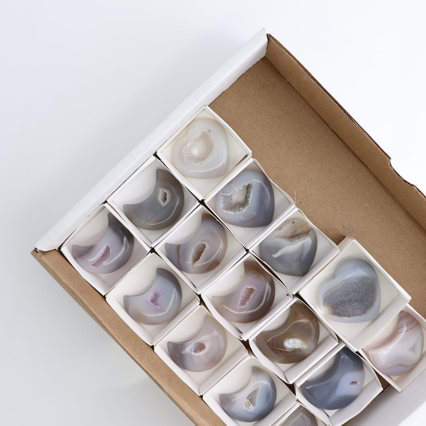 Small Agate 11 Moons & 4 Hearts Set