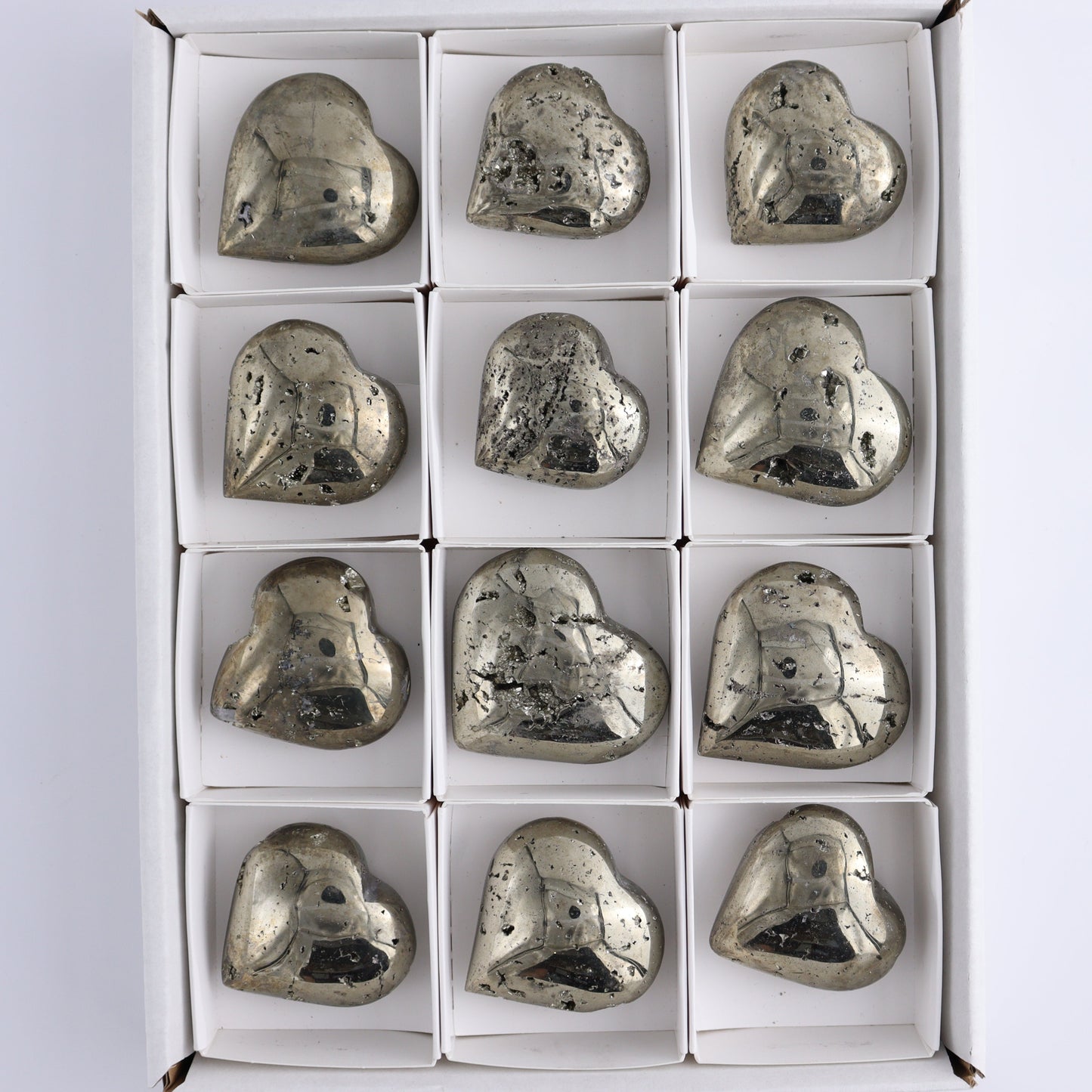Pyrite Hearts Set of 12 - Expert Wholesale and Supplier of Wholesale Crystals & Bulk Gemstones, ["Hearts","Peru","Pyrite"]
