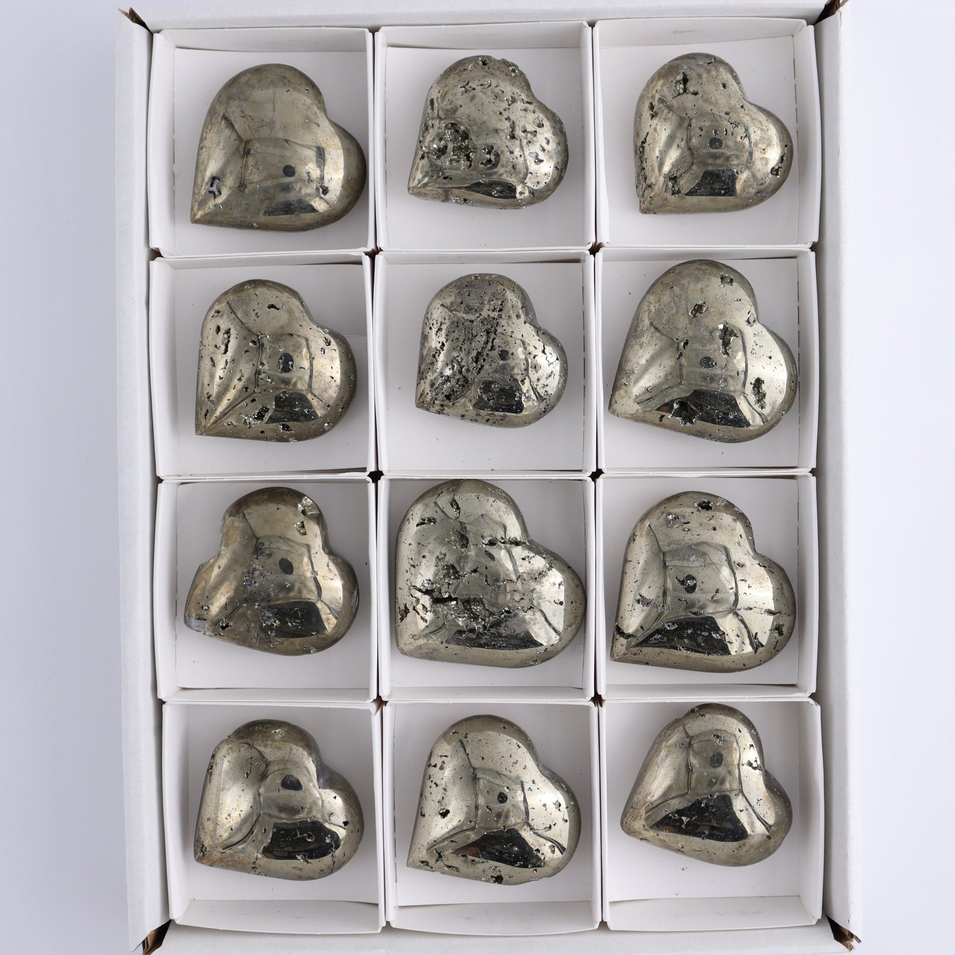Pyrite Hearts Set of 12 - Expert Wholesale and Supplier of Wholesale Crystals & Bulk Gemstones, ["Hearts","Peru","Pyrite"]