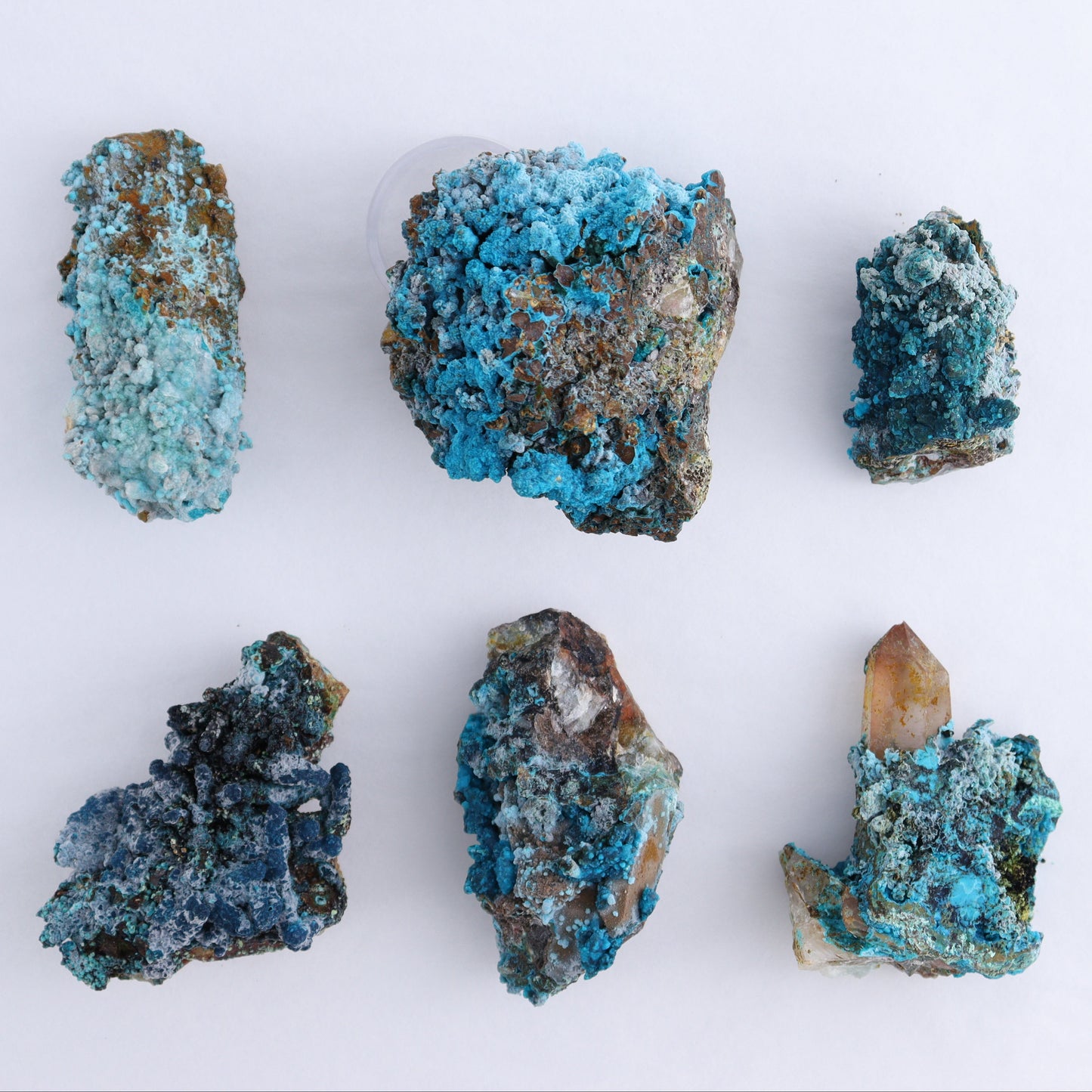Chrysocolla on Quartz Roughs Set of 35 - Expert Wholesale and Supplier of Wholesale Crystals & Bulk Gemstones, ["Chrysocolla","Flats","Freeforms","Peru","Quartz","Rough"]